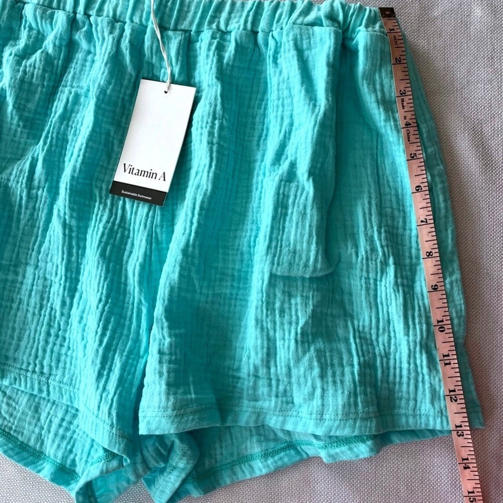 Vitamin A Aqua Blue Cotton Gauze High Rise Cover Up Shorts Womens Medium NWT - Picture 8 of 9